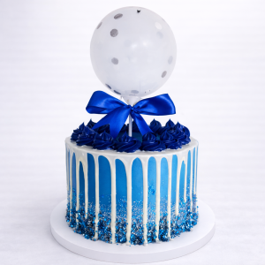ELEGANT BLUE DRIP BALLOON CELEBRATION CAKE